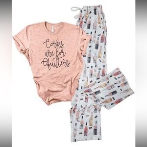Women's Wine Print Pajama Set Large